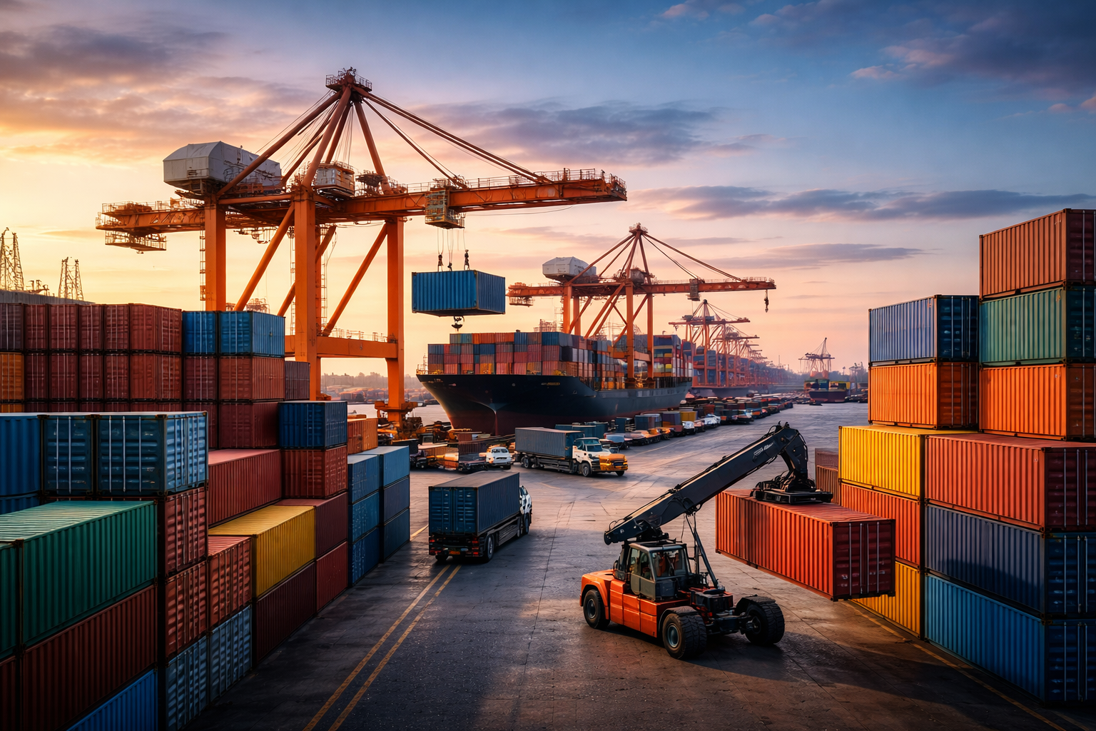 Shipping containers at international export port terminal