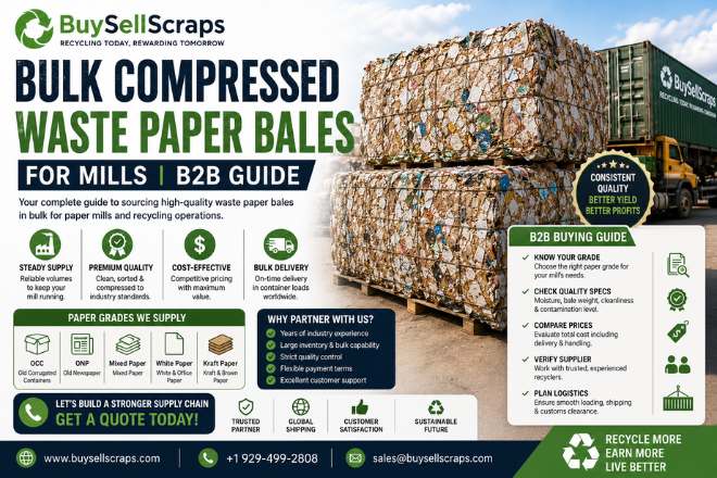Bulk Compressed Waste Paper Bales for Mills